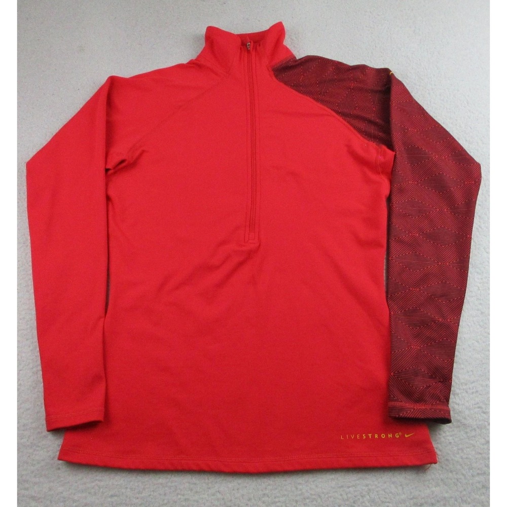 Nike Pro Livestrong Pullover Womens L Red Half Zip Long Sleeve Athletic Shirt